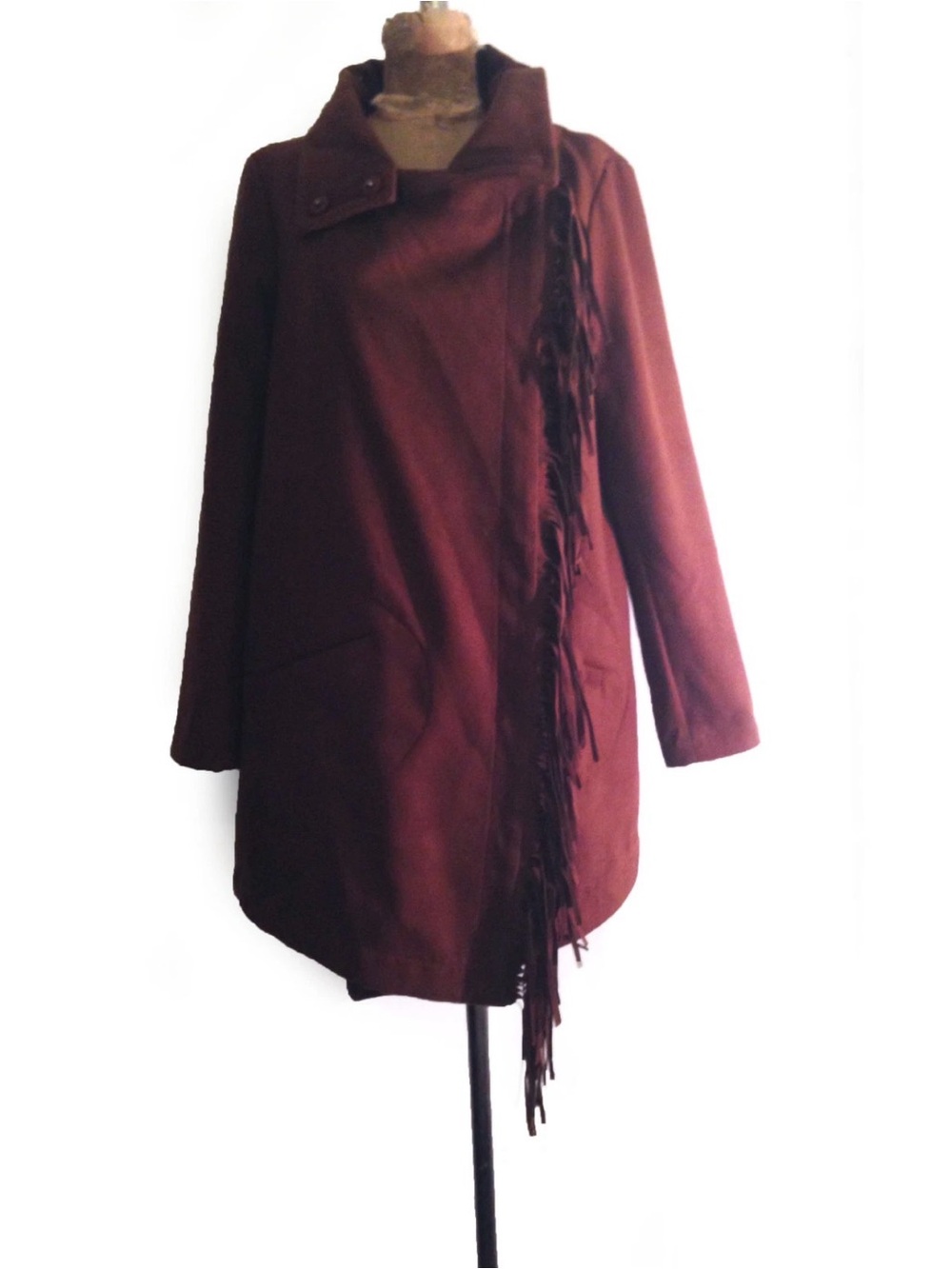 BB DAKOTA Rust Brown Asymmetric Fringed Boho Coat/ Jacket- Sz M